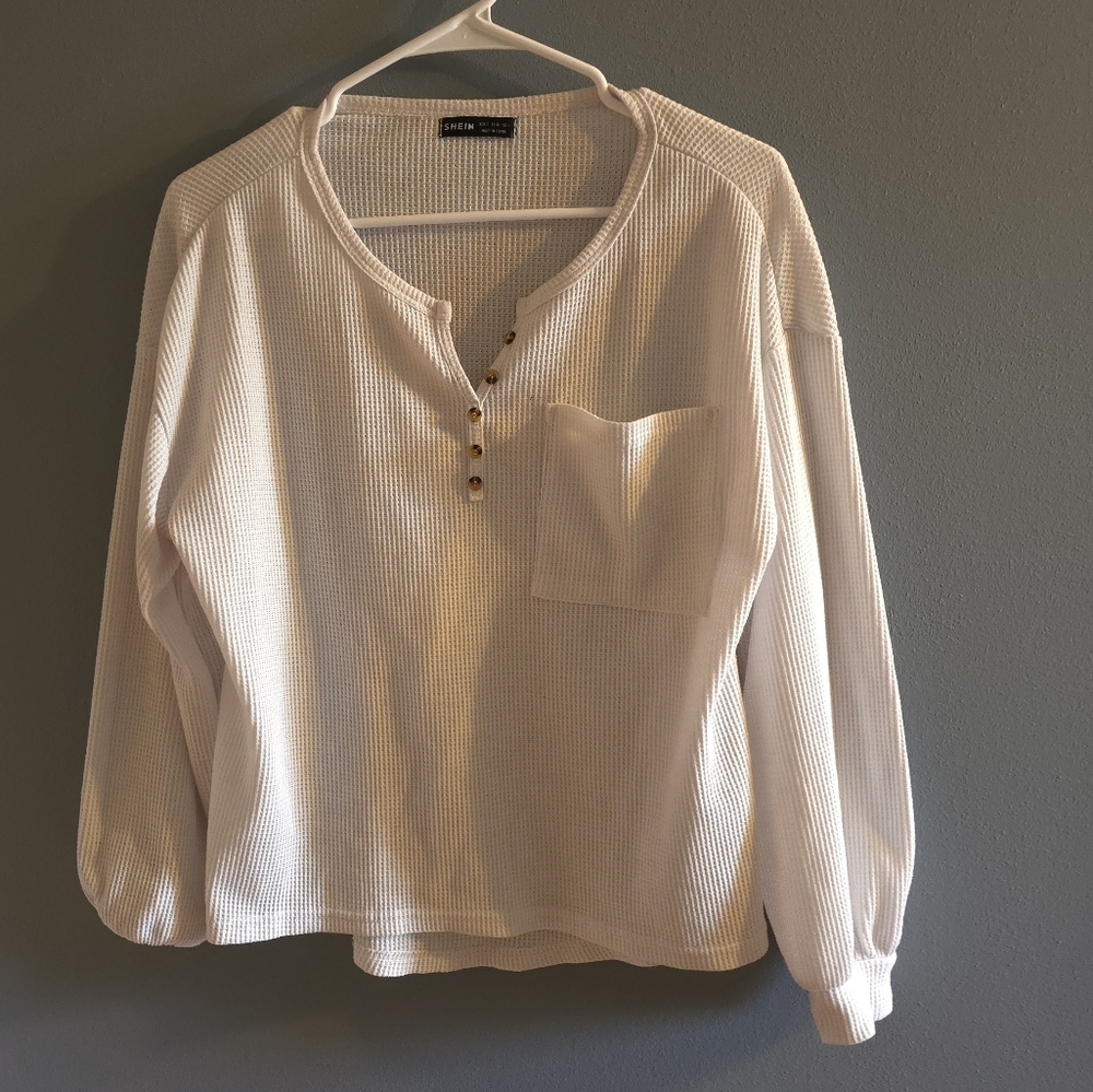 White Long Sleeve Henley Top